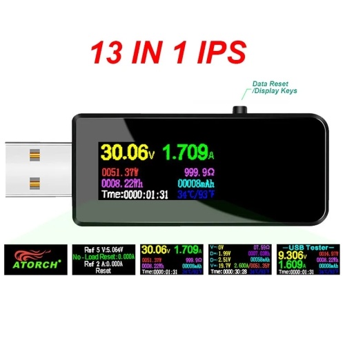 13 in 1 USB Tester Current Voltage Indicator Color LCD Display USB Tester Electric Ammeter Power   Meter Charge DC Digital Multimeter Voltmeter Wattmeter Portable High-Precision USB Tester 
