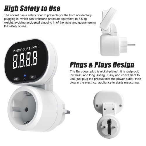 45° Rotating Large LCD Screen Power Metering Socket Digital Display Energy Meter Intelligent Power Testing Device (Common Type) 