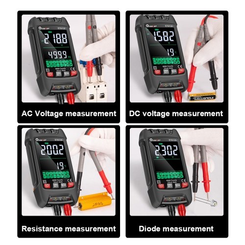 9999 Counts Digital Multimeter Color Display Handheld Multimeter NCV Noncontact Sensing Professional Voltage Current Capacitance Resistance Diode Measurement Meter Temperature Tester 