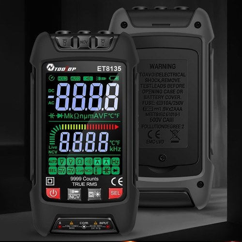 9999 Counts Digital Multimeter Color Display Handheld Multimeter NCV Noncontact Sensing Professional Voltage Current Capacitance Resistance Diode Measurement Meter Temperature Tester 