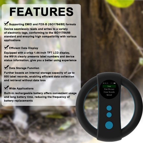 Handheld Portable Animal Chip Scanner 1.4inch TFT LCD Display Chip Reader Rechargeable Animal Tags Scanner 