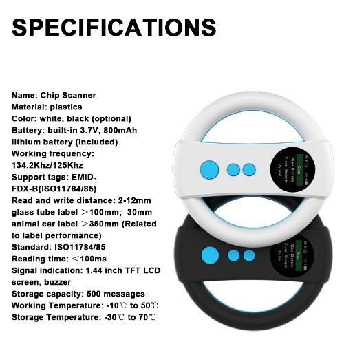 Handheld Portable Animal Chip Scanner 1.4inch TFT LCD Display Chip Reader Rechargeable Animal Tags Scanner 