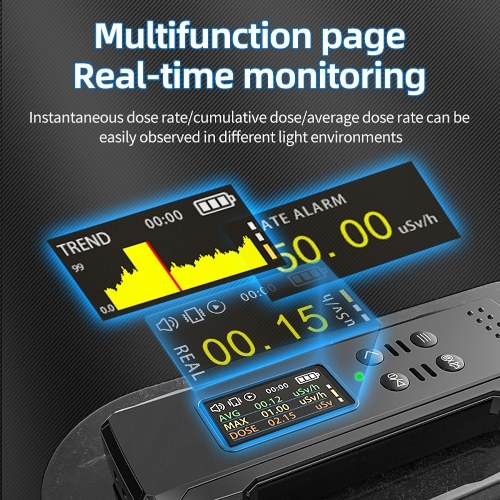 Portable Nuclear Radiation Detector Handheld Geiger Counter 0.96inch TFT Display X-rays γ-rays β-rays Detecting Tool Real-time Average Cumulative Dose Alarm Household Radioactive Tester 