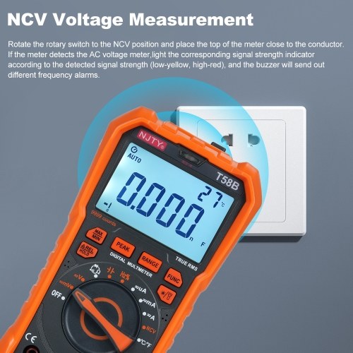 NJTY T58B Digital Multimeter 9999 Counts Multimetro AC/DC Voltage Meter Capacitance Professional Electrician Tools 