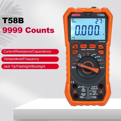NJTY T58B Digital Multimeter 9999 Counts Multimetro AC/DC Voltage Meter Capacitance Professional Electrician Tools 