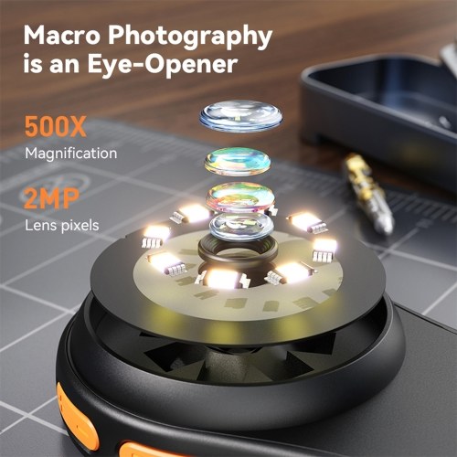 2.0inch Digital Handheld Microscope 1080P 500X Video Coin Microscope with Magnifying Glass and 8 LEDs for Electronics Coins Jewelry Watch Repairs 