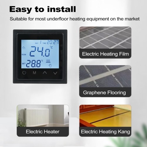 Intelligent Digital Display Thermostat 16A Floor Heating Temperature Controller with LED Touch Screen NTC Temperature Sensor Temperature Switching 85-265V Electric Heating Control 