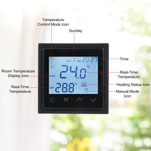 Intelligent Digital Display Thermostat 16A Floor Heating Temperature Controller with LED Touch Screen NTC Temperature Sensor Temperature Switching 85-265V Electric Heating Control 