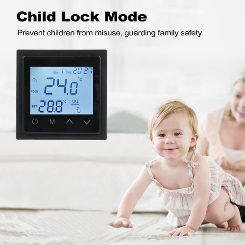 Intelligent Digital Display Thermostat 16A Floor Heating Temperature Controller with LED Touch Screen NTC Temperature Sensor Temperature Switching 85-265V Electric Heating Control 