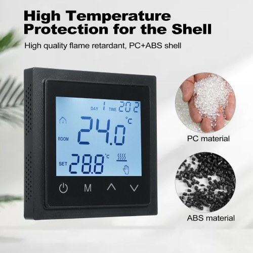 Intelligent Digital Display Thermostat 16A Floor Heating Temperature Controller with LED Touch Screen NTC Temperature Sensor Temperature Switching 85-265V Electric Heating Control 