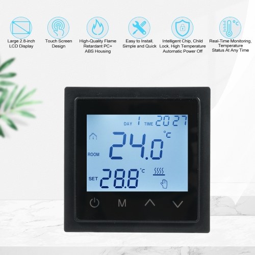 Intelligent Digital Display Thermostat 16A Floor Heating Temperature Controller with LED Touch Screen NTC Temperature Sensor Temperature Switching 85-265V Electric Heating Control 