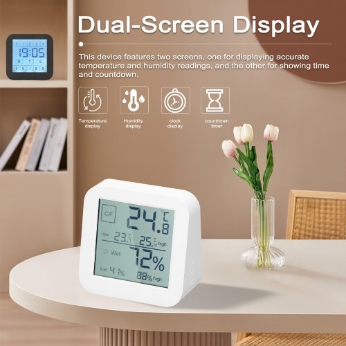 Multifunctional LCD Digital Display Touching Screen Hygrothermograph Indoor Humidity and Temperature Meter Dual-Screen Table Clock Countdown Clock 