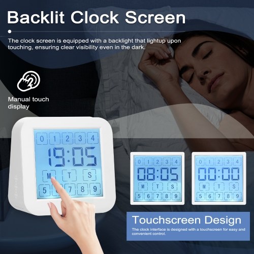 Multifunctional LCD Digital Display Touching Screen Hygrothermograph Indoor Humidity and Temperature Meter Dual-Screen Table Clock Countdown Clock 