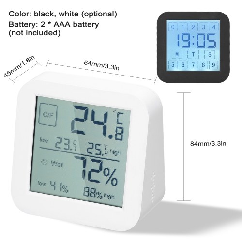 Multifunctional LCD Digital Display Touching Screen Hygrothermograph Indoor Humidity and Temperature Meter Dual-Screen Table Clock Countdown Clock 