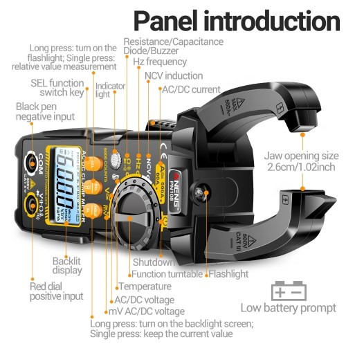 ANENG PN108 Digital Clamp Meter Voltage Current Tester Professional 6000 Counts Multimeter with LCD Display Diode Temperature Hz Ohm Capacitance Tester 