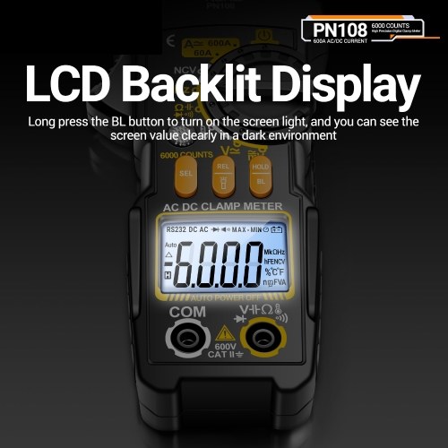 ANENG PN108 Digital Clamp Meter Voltage Current Tester Professional 6000 Counts Multimeter with LCD Display Diode Temperature Hz Ohm Capacitance Tester 