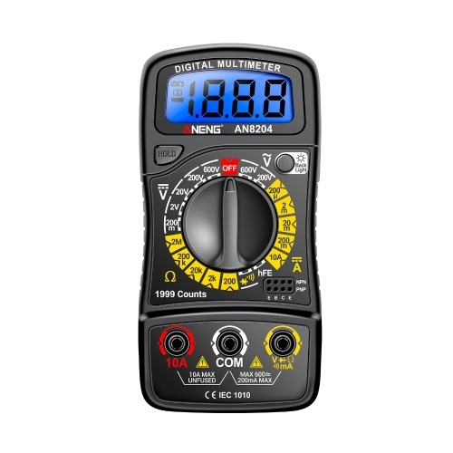 Multifunctional Multimeter 1999 Counts High-precision AC/DC Voltage DC Current Tester Diode Triode Resistance Measurement On/off Buzzer Detection with LCD Display Blue Backlight, Black 