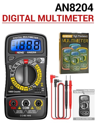 Multifunctional Multimeter 1999 Counts High-precision AC/DC Voltage DC Current Tester Diode Triode Resistance Measurement On/off Buzzer Detection with LCD Display Blue Backlight, Black 