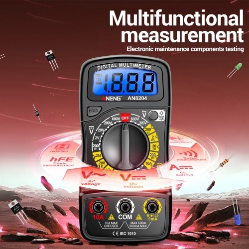 Multifunctional Multimeter 1999 Counts High-precision AC/DC Voltage DC Current Tester Diode Triode Resistance Measurement On/off Buzzer Detection with LCD Display Blue Backlight, Black 