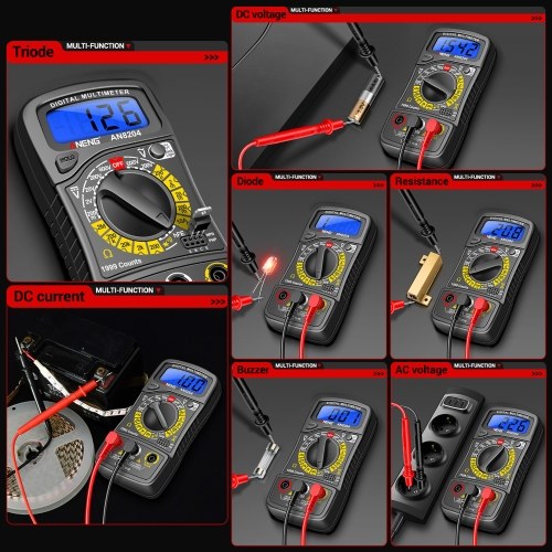 Multifunctional Multimeter 1999 Counts High-precision AC/DC Voltage DC Current Tester Diode Triode Resistance Measurement On/off Buzzer Detection with LCD Display Blue Backlight, Black 