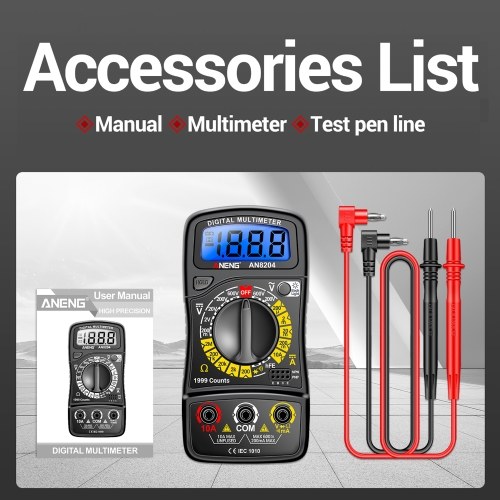 Multifunctional Multimeter 1999 Counts High-precision AC/DC Voltage DC Current Tester Diode Triode Resistance Measurement On/off Buzzer Detection with LCD Display Blue Backlight, Black 