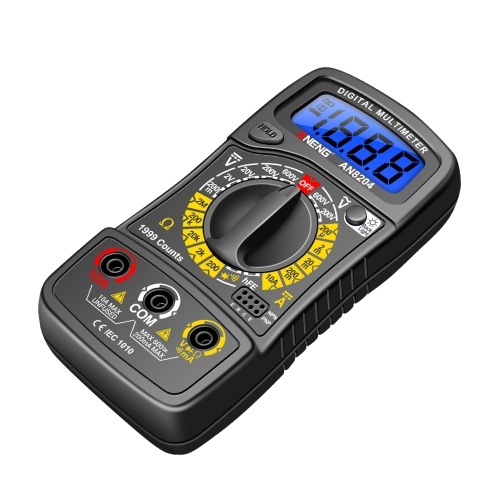 Multifunctional Multimeter 1999 Counts High-precision AC/DC Voltage DC Current Tester Diode Triode Resistance Measurement On/off Buzzer Detection with LCD Display Blue Backlight, Black 