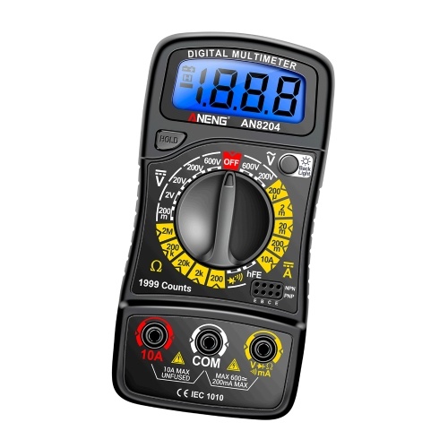 Multifunctional Multimeter 1999 Counts High-precision AC/DC Voltage DC Current Tester Diode Triode Resistance Measurement On/off Buzzer Detection with LCD Display Blue Backlight, Black 