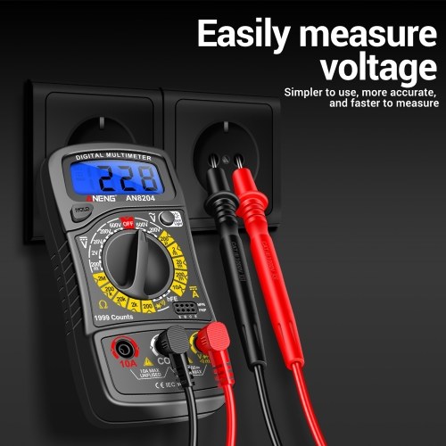 Multifunctional Multimeter 1999 Counts High-precision AC/DC Voltage DC Current Tester Diode Triode Resistance Measurement On/off Buzzer Detection with LCD Display Blue Backlight, Black 