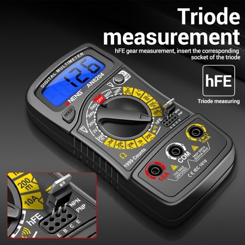 Multifunctional Multimeter 1999 Counts High-precision AC/DC Voltage DC Current Tester Diode Triode Resistance Measurement On/off Buzzer Detection with LCD Display Blue Backlight, Black 