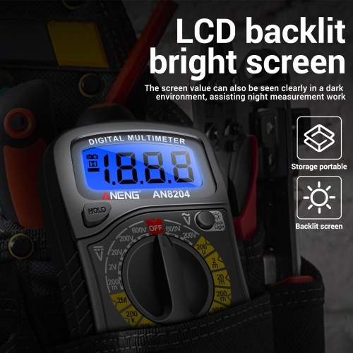 Multifunctional Multimeter 1999 Counts High-precision AC/DC Voltage DC Current Tester Diode Triode Resistance Measurement On/off Buzzer Detection with LCD Display Blue Backlight, Black 