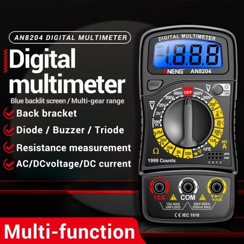 Multifunctional Multimeter 1999 Counts High-precision AC/DC Voltage DC Current Tester Diode Triode Resistance Measurement On/off Buzzer Detection with LCD Display Blue Backlight, Black 