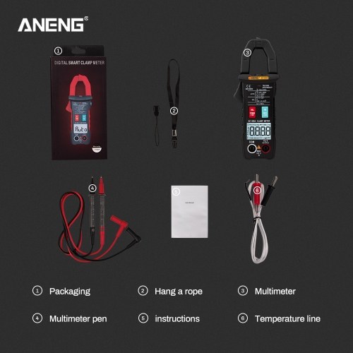 ANENG ST205 4000 Counts Full Intelligent Automatic Range True RMS Digital Multimeter Clamp Meter AC/DC Voltage NCV Resistance Auto Range Flashlight with Temperature Measurement 