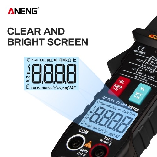 ANENG ST205 4000 Counts Full Intelligent Automatic Range True RMS Digital Multimeter Clamp Meter AC/DC Voltage NCV Resistance Auto Range Flashlight with Temperature Measurement 
