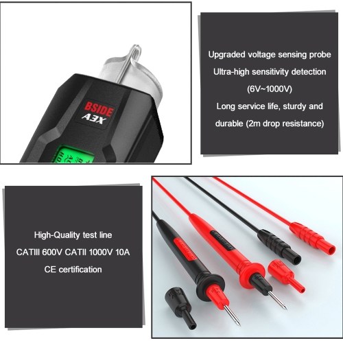 Pen Type Digital Multimeter Portable Tester Voltmeter 1.9 Inch Bicolor Screen TRMS Voltage Capacitance Resistance Frequency Diode Continuity Temperature NCV Measurement Multifunction Multimeter 