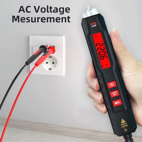 Pen Type Digital Multimeter Portable Tester Voltmeter 1.9 Inch Bicolor Screen TRMS Voltage Capacitance Resistance Frequency Diode Continuity Temperature NCV Measurement Multifunction Multimeter 
