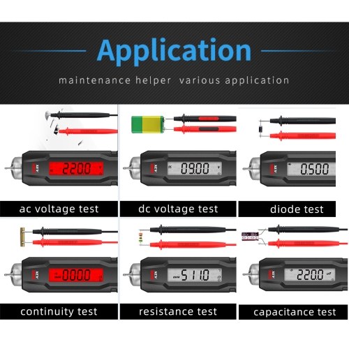 Pen Type Digital Multimeter Portable Tester Voltmeter 1.9 Inch Bicolor Screen TRMS Voltage Capacitance Resistance Frequency Diode Continuity Temperature NCV Measurement Multifunction Multimeter 