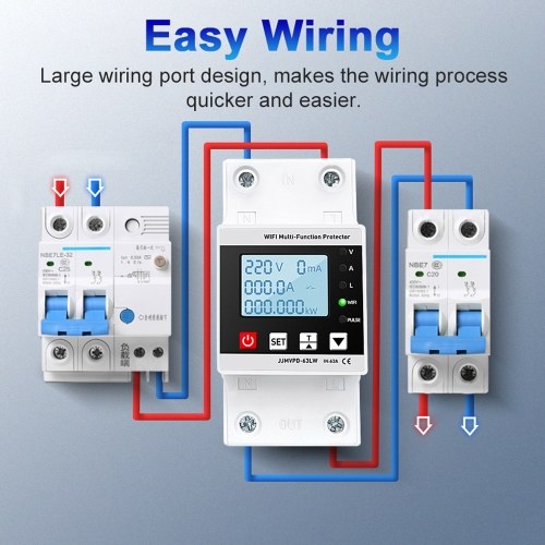 Multifunctional Automatic Reclosing Protector Power Adjustable Electric Source Protecting Device LCD Screen Voltage Current Leakage Display Protections Values Settable 