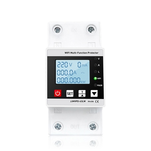 Multifunctional Automatic Reclosing Protector Power Adjustable Electric Source Protecting Device LCD Screen Voltage Current Leakage Display Protections Values Settable 