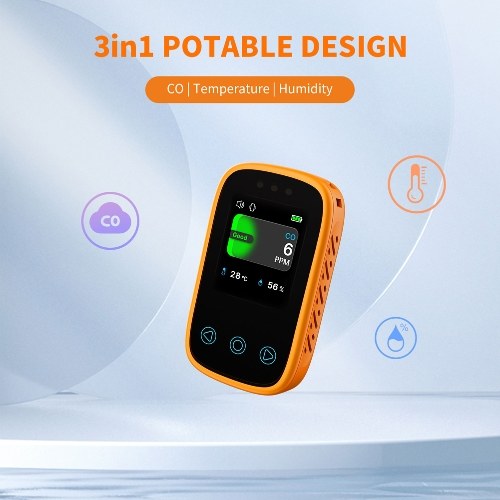 3in1 Air Quality Tester CO Temperature Humidity Detector NDIR Sensor Auto Brightness Adjustable Digital TFT LCD Display with Carbon Monoxide Calibration Temperature Unit Switching Functions 