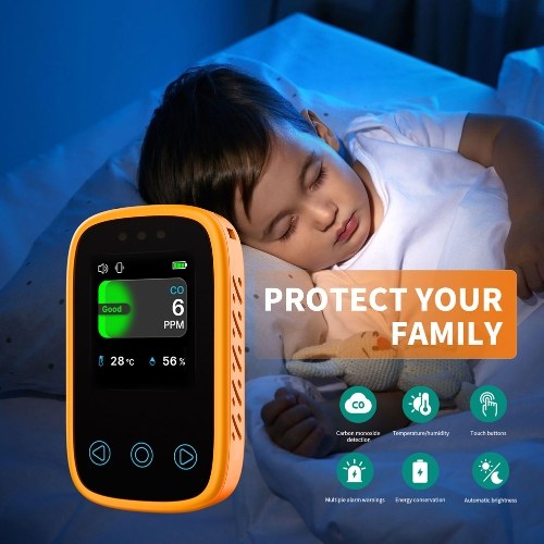 3in1 Air Quality Tester CO Temperature Humidity Detector NDIR Sensor Auto Brightness Adjustable Digital TFT LCD Display with Carbon Monoxide Calibration Temperature Unit Switching Functions 