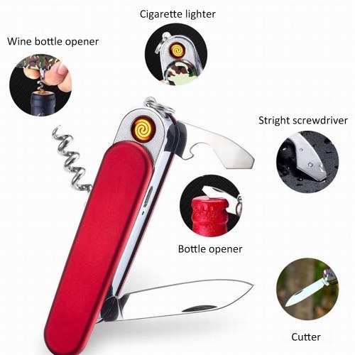 

Multi-function USB Windproof Flameless Lighter Knife Opener