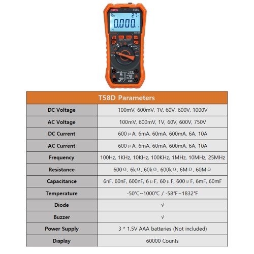 NJTY T58D Digital Multimeter 60000 Counts Multimetro AC/DC Voltage Meter Capacitance Professional Electrician Tools 