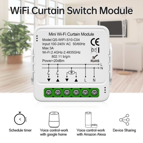 Tuya WiFi Smart Curtain Switch Module Home Intelligent Appliance Curtain Blind Roller Shutters App Control Timer Function and Group Share Compatible with Alexa Google Home Voice Control 