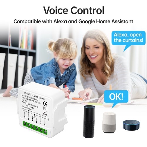 Tuya WiFi Smart Curtain Switch Module Home Intelligent Appliance Curtain Blind Roller Shutters App Control Timer Function and Group Share Compatible with Alexa Google Home Voice Control 