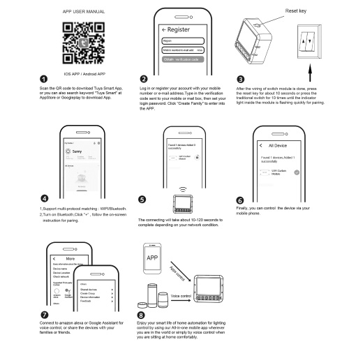 Tuya WiFi Smart Curtain Switch Module Home Intelligent Appliance Curtain Blind Roller Shutters App Control Timer Function and Group Share Compatible with Alexa Google Home Voice Control 
