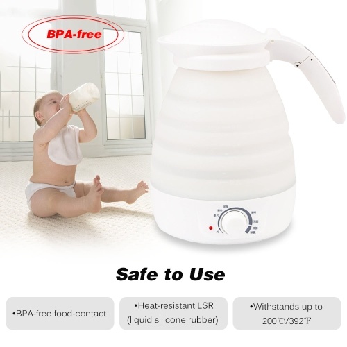Portable Travel Electric Kettle with Temperature Control Collapsible Water Boiler and Warmer with 0.8 Litre Capacity 600W Cordless Silicone Hot Water Kettle for Tea Coffee