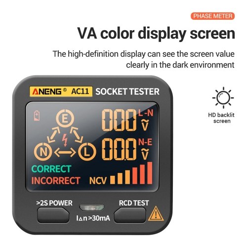 ANENG AC11 Socket Tester Electric Leakage Detector LCD Display 