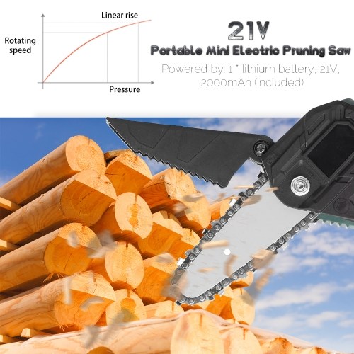 

21V Portable Mini Electric Pruning Saw Rechargeable Small Wood Spliting Chainsaw One-handed Woodworking Tool for Garden Orchard Branch Clip