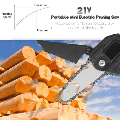 

21V Portable Mini Electric Pruning Saw Rechargeable Small Wood Spliting Chainsaw One-handed Woodworking Tool for Garden Orchard Branch Clip