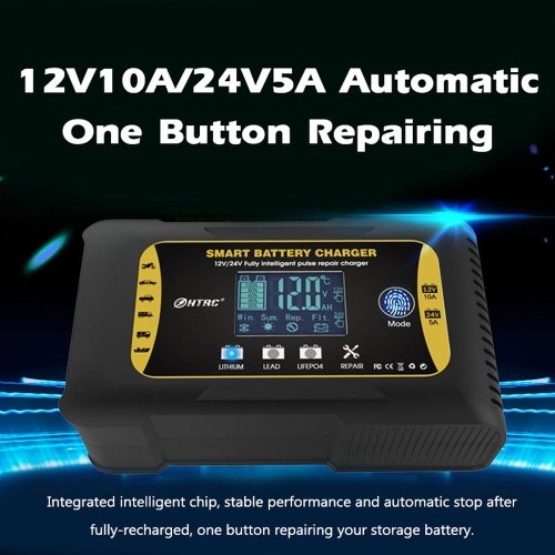 

12V10A/24V5A Automatic One Button Repairing Battery Recharge Device for Lithium Lead-acid AGM/GEL/LiFePO4 Car Motorcycle Batteries